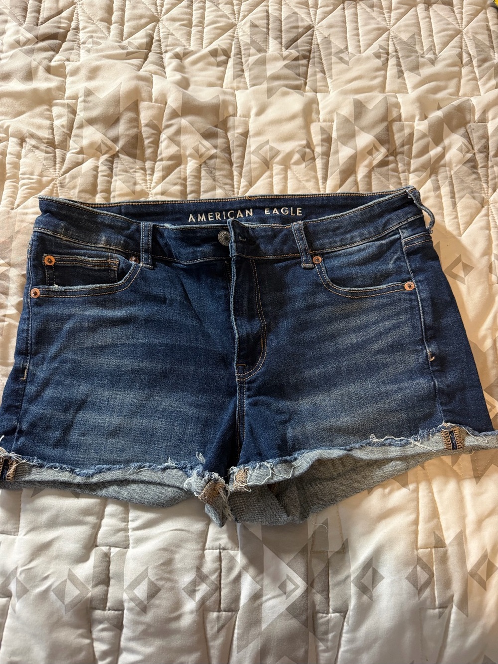 American Eagle Women’s Dark Wash Shortie Shorts - 10